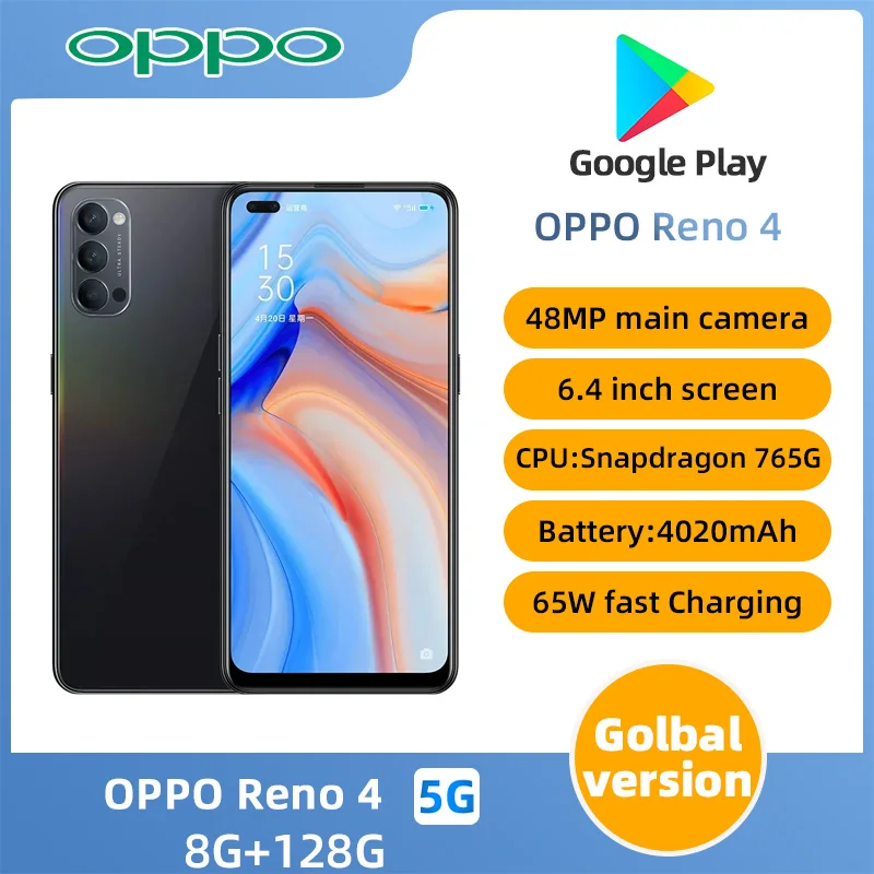 Oppo Reno 4 5g SmartPhone CPU Snapdragon 765G 6.4inch AMOLED 60hz screen 48MP Camera 4020mAh 65W Charge Original Used phone