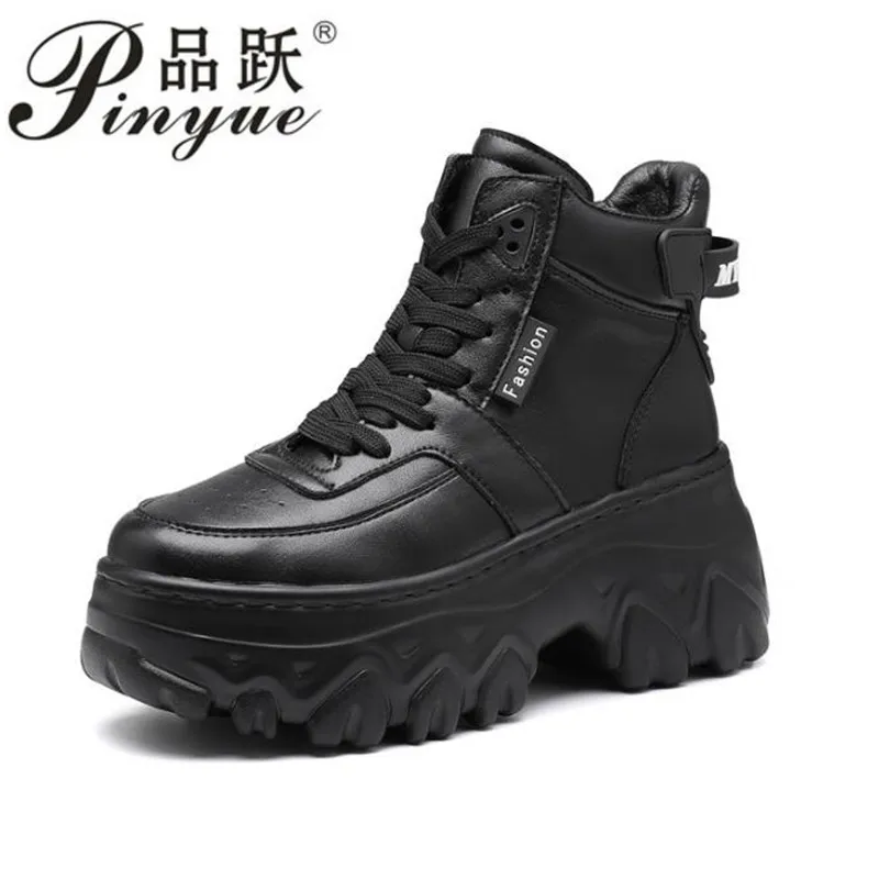 8cm Women's Sneakers Winter Platform Casual shoes High Top Leather Chunky  Height Increased Thick Sole Women Boots size 34 41