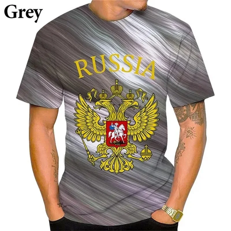 Summer 3D Printed Russia Flag Totem Tshirt Men's Crew Neck Short Sleeve Tees Top Streetwear Kids Oversized Tshirts Y2k Clothes