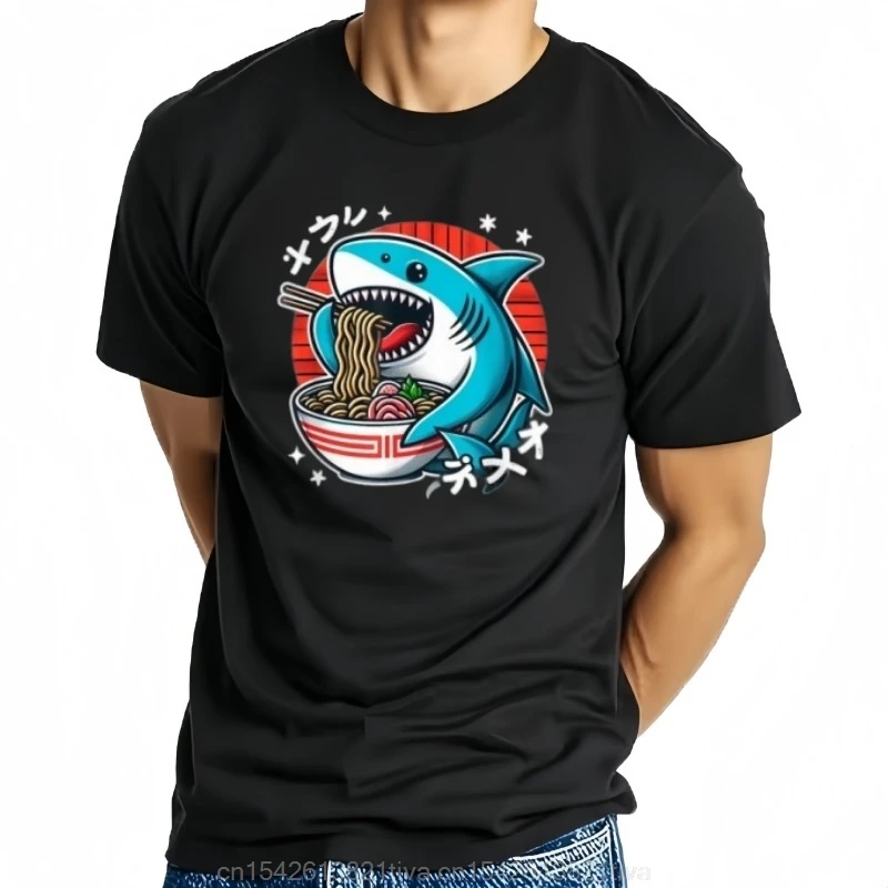 Hai essen Ramen Kawaii Neko japanische Nudeln maßge schneiderte Top-T-Shirts Tops Shirts neue Premium-Baumwolle Familie T-Shirt