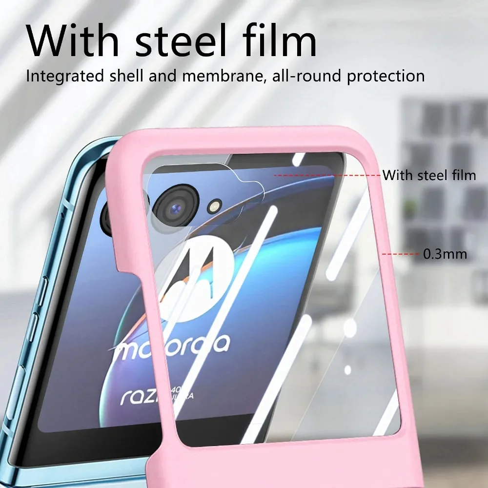 For Motorola Razr 50 Ultra Mooto Razr40 Phone Case with Finger Ring Holder & Back Screen Tempered Glass Protective Film Cover