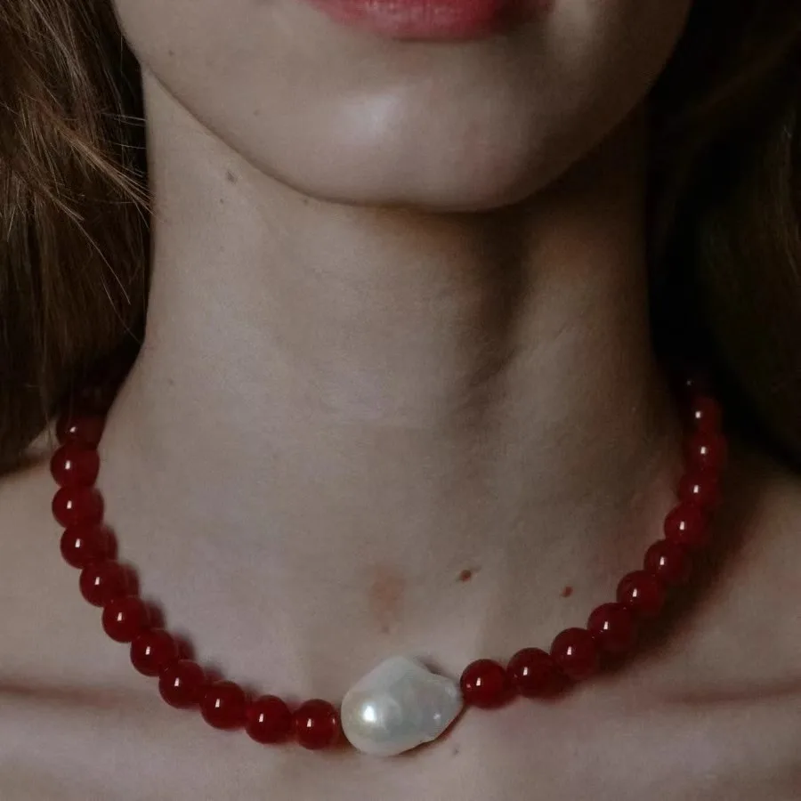 

Jenny&dave Pearl Collarbone Chain Jewelry Necklace Necklaces For Women Red Agate Bead Necklace