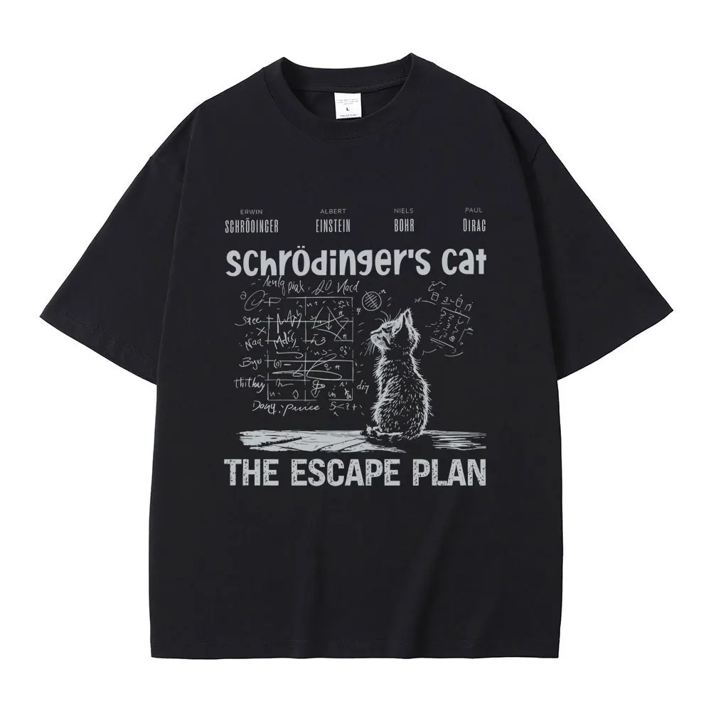 

Schrodinger Cat The Escape Plan Funny Meme T-Shirts Men's and Women's Comfort Soft cotton Fashion Oversized 2026 New T-Shirts