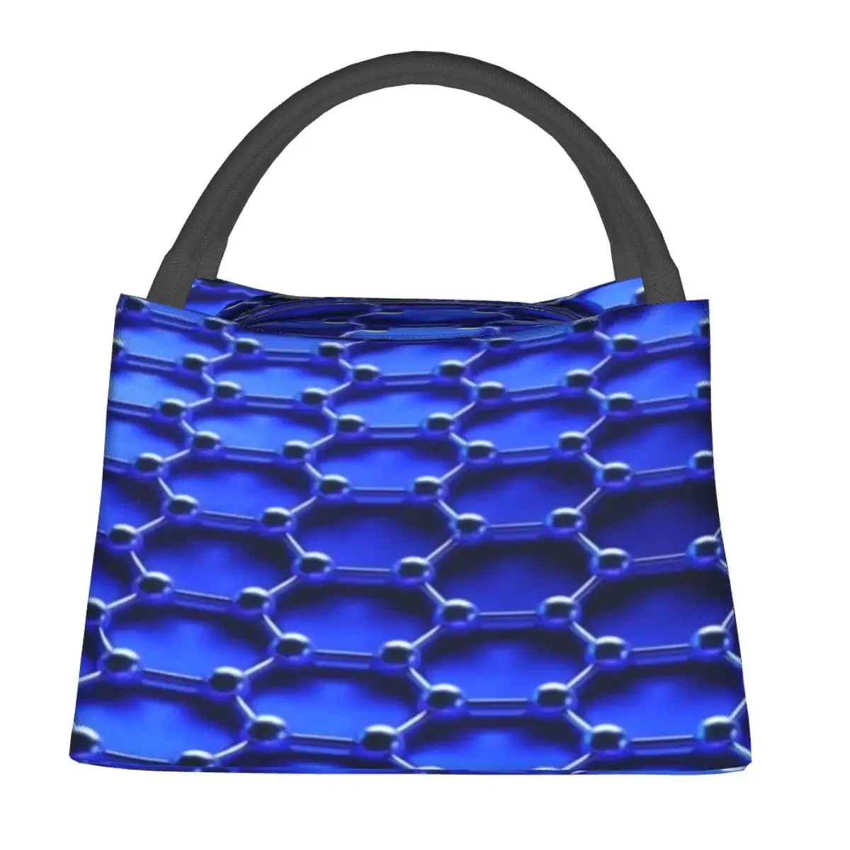 

Chain Print Lunch Bag Blue Link Casual Lunch Box For Women Outdoor Picnic Portable Cooler Bag Oxford Print Thermal Tote Handbags