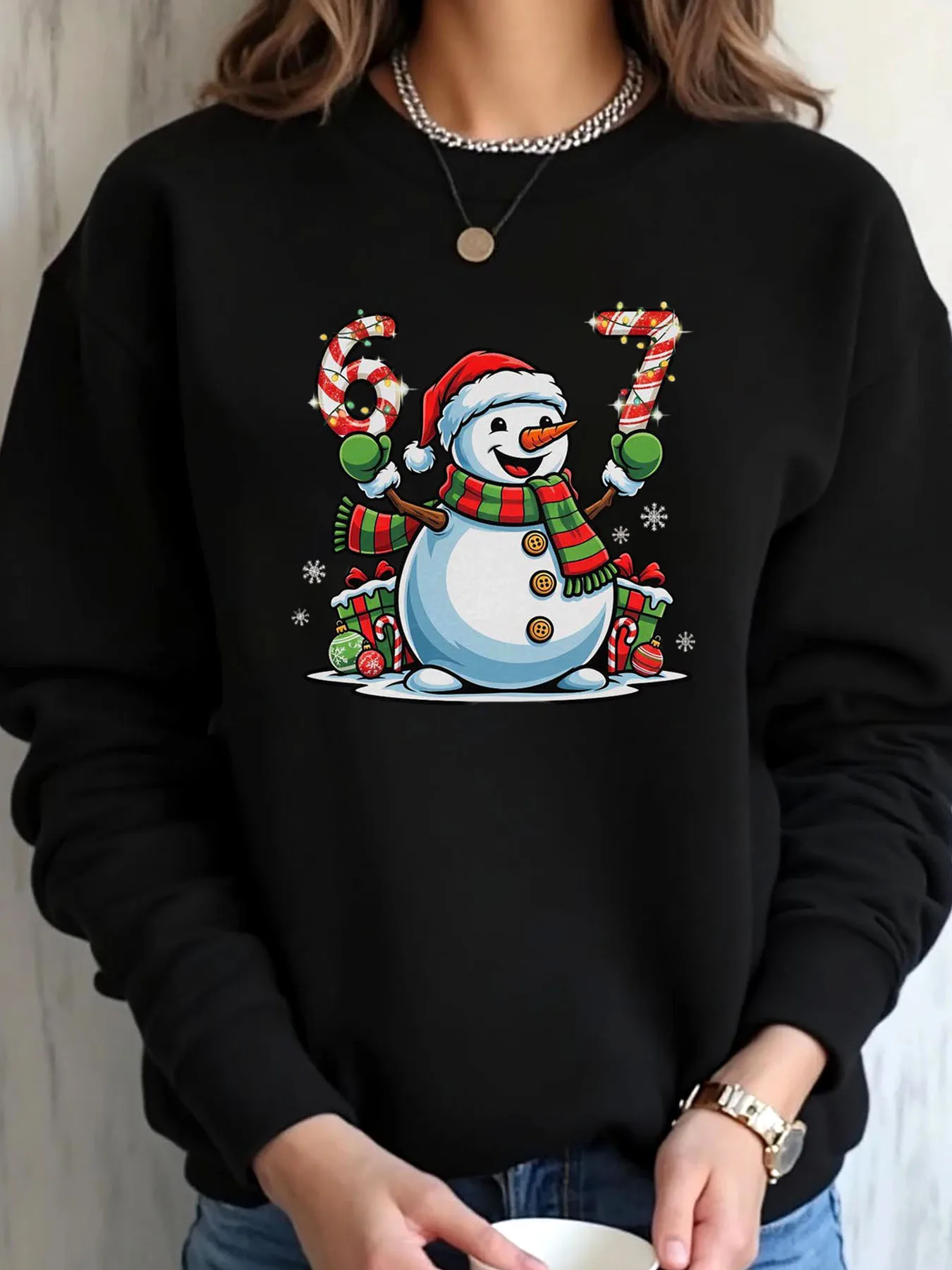 Dames plus size sweatshirt Kerstsneeuwman Candy Cane Print Outdoor Wear