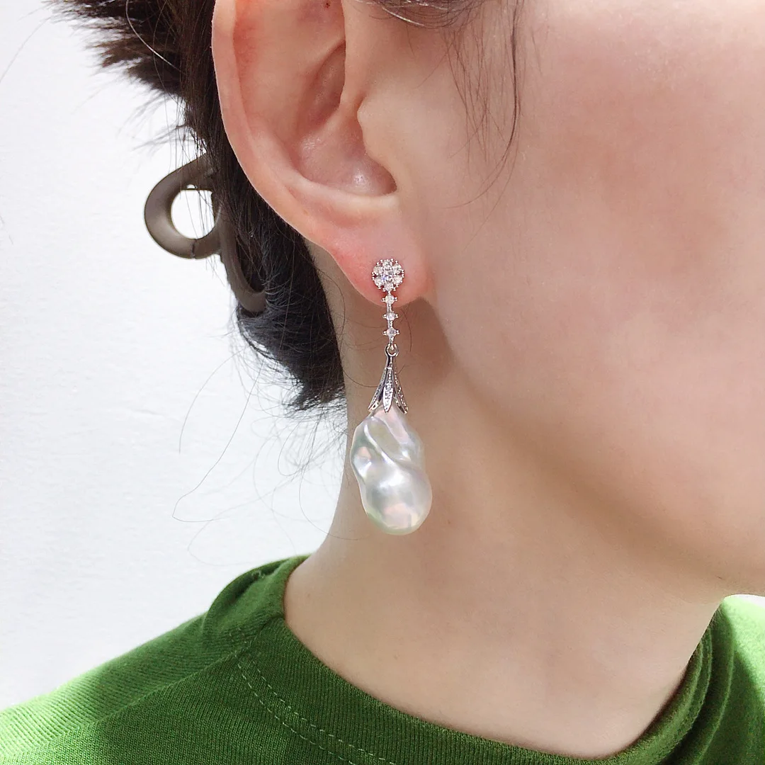 SHDIYAYUN Hot Sale Baroque Natural Freshwater Pearl Earrings Luxurious Pearl Jewelry Wholesale
