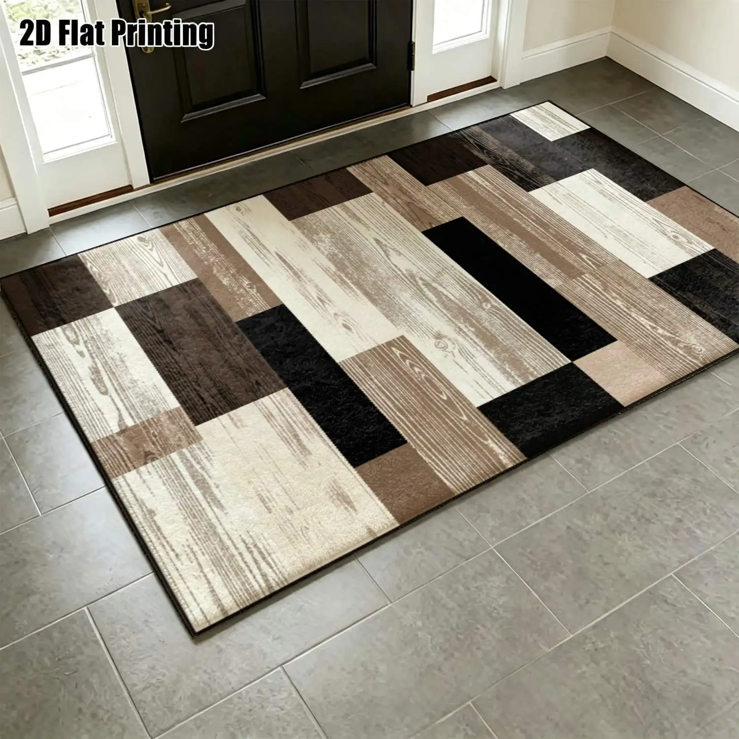 1Pc 2D Printed Geometric Patchwork Nordic Minimalist Modern Instagram Style Home Decor Carpet/Mat, Multi-Size, Machine Washable, for Living Room, Bedroom, Dining Room, Entrance, Study