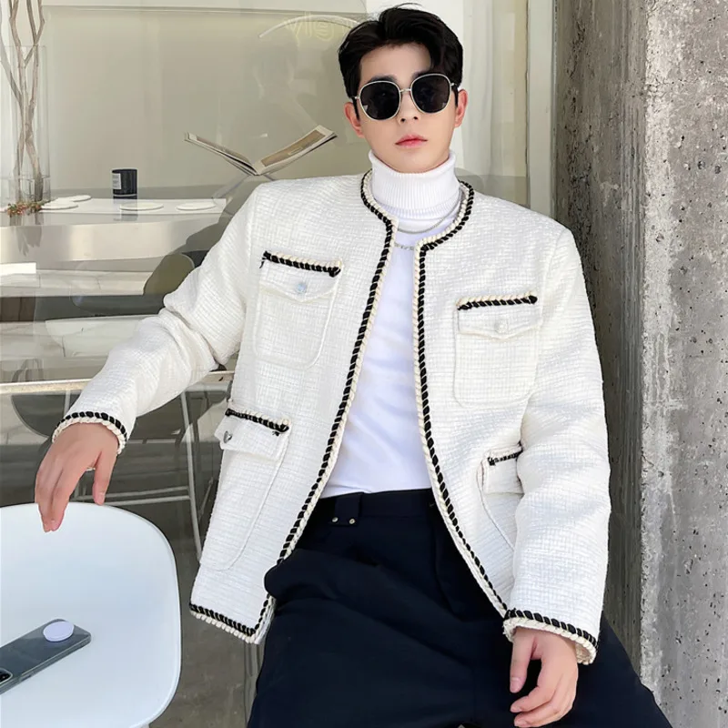 IEFB Men's Tweeds Jackets Multi-pocket Korean Fashion Contrast Color Male Short Coats Personality Autumn New Trend 2024 9Y9911