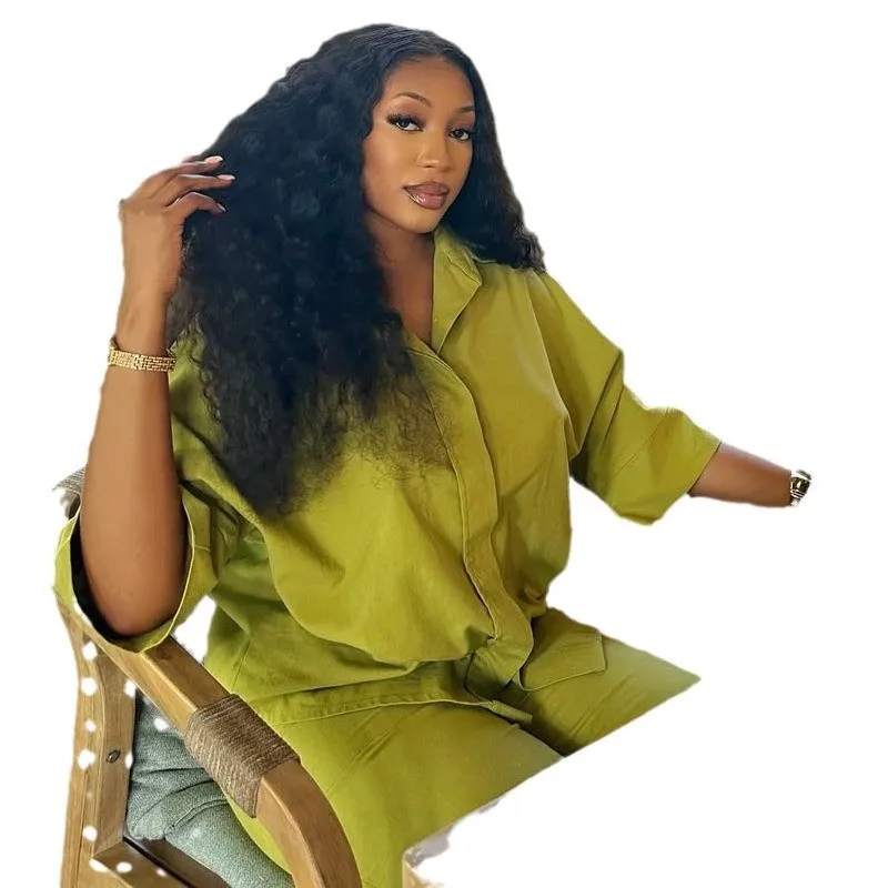 Комплект африканской рубашки 2025 года для женской летней одежды, новые свободные европейские и американские брюки больших размеров, комплект из двух предметов