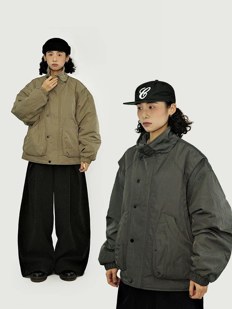 

Gulu Oh Retro Outdoor Cotton Jaet Loose ex Sli Warmth Streetwear Long Sve Zipper Closure Color Winter Coat