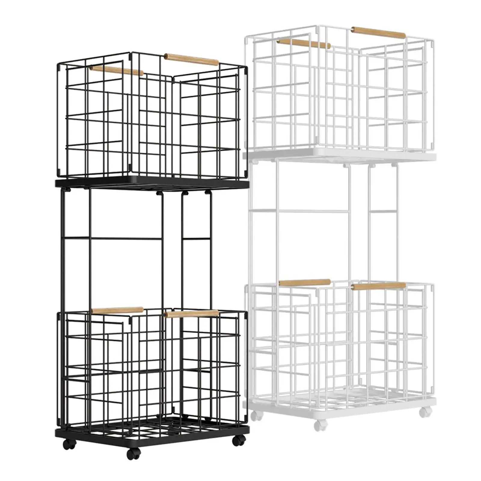 Double Layer Utility Cart Storage Shelves Large Capacity Laundry Clothes Basket