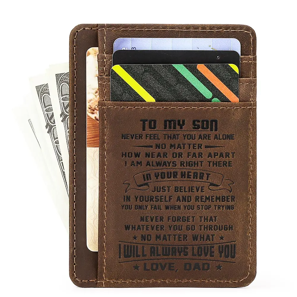 To My Son Slim Card Wallet From Dad Genuine Leather RFID Cards Holder for Men Fashion Front Pocket Birthday Gift for Son