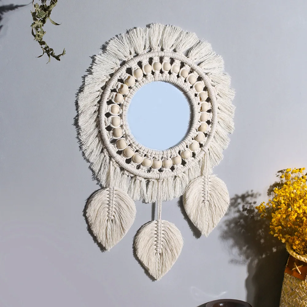 Wall Mirror Macrame Decorative Mirrors Boho Home Decor Wall Hanging Mirror for Living Room Decoration Bedroom Baby Nursery Gift