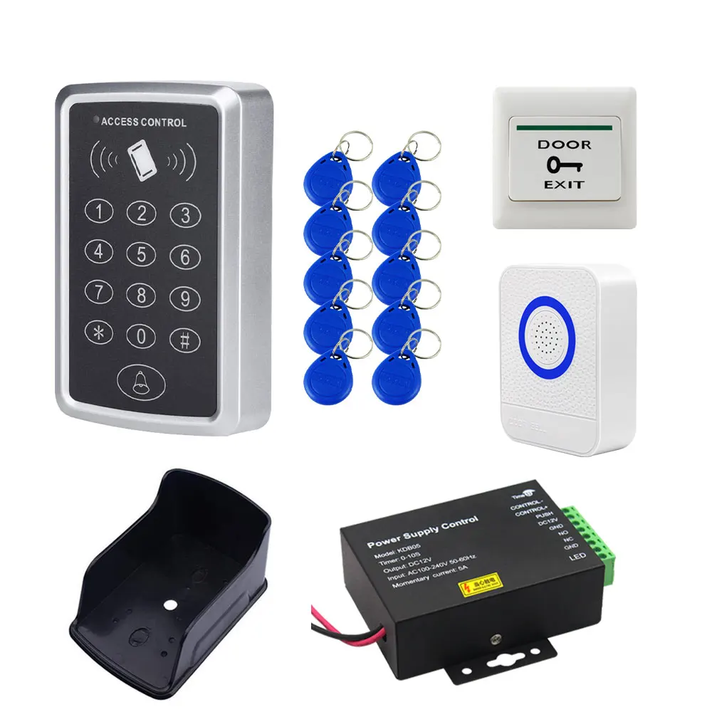 125khz RFID Door Access Control Kits with 12V 5A Power NO/NC Lock Door Bell Exit Switch Electronic Magnetic Lock System Sets