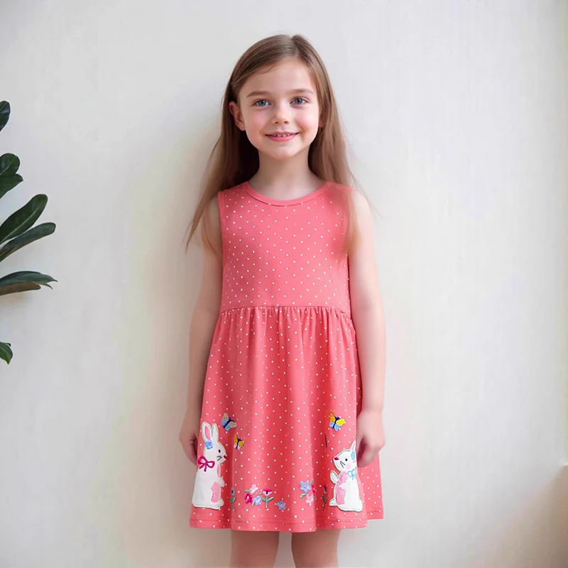 Little Maven 2026 Sommer Neue Kinderkleidung Baby Mädchen Kinderbekleidung Bestickte Cartoon-Kaninchen-Kleider 2-7 Jahre
