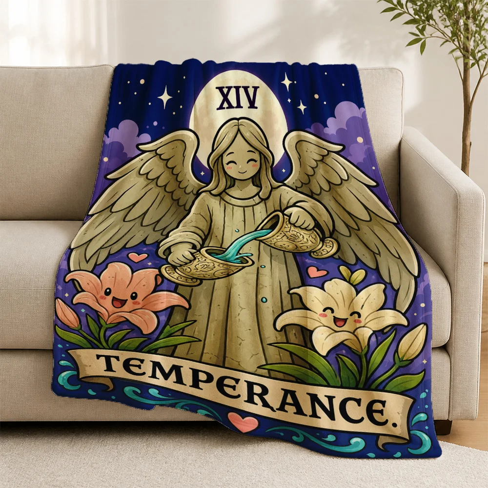 Luxurious Temperance Virtue Angel Throw Blanket for Sofa Couch Living Room Tapestry Decor Renaissance Art Home Gift
