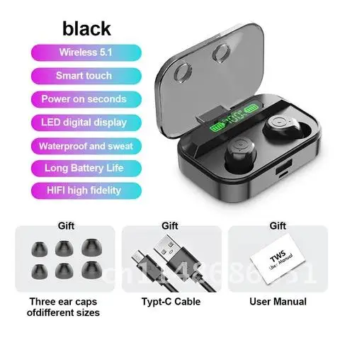 TG01 Earbuds In Ear Bluetooth-compatible V5.1 LED Digital Display Rechargeable Earphones Portable Hands-free with Microphone