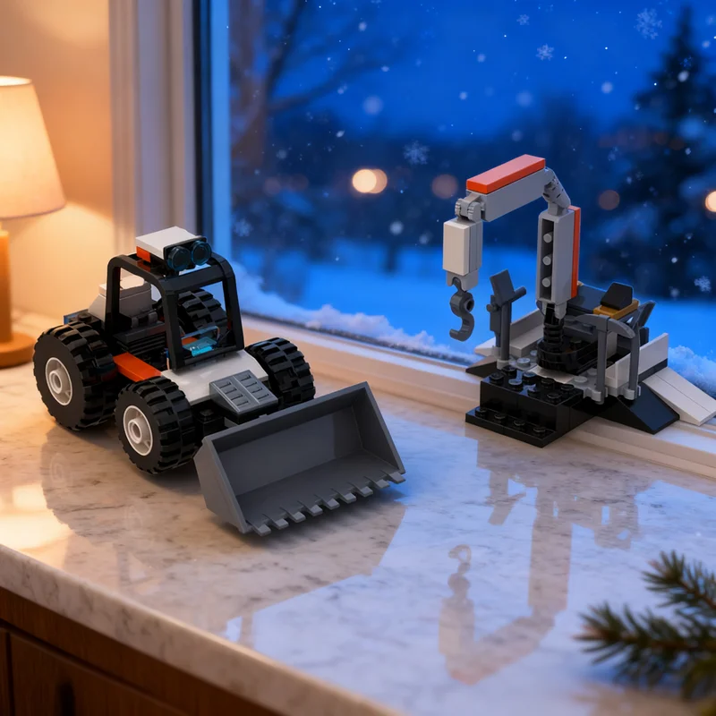 89pcs MOC Space Backhoe Loader D-Model - Dozer & Crane Model Building Blocks Toy Display Craft Birthday Collection Art Assemble