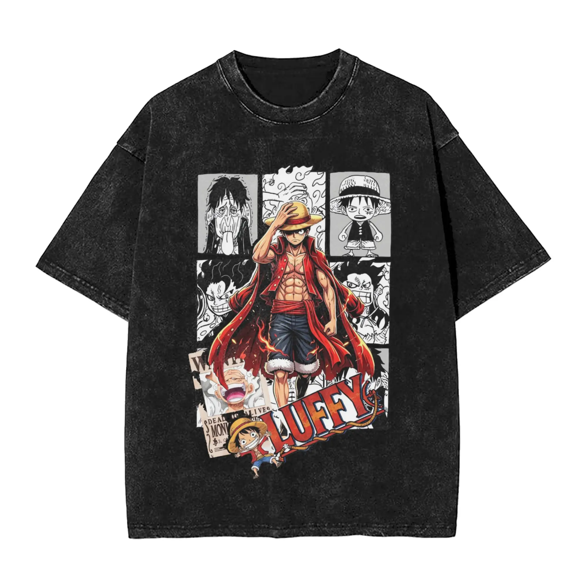 Luffy One Piece Gear 5 Washed T Shirt Couple Aesthetic Cotton T Shirts Summer Round Neck  Cool Tee Shirt Loose Oversize Clothing