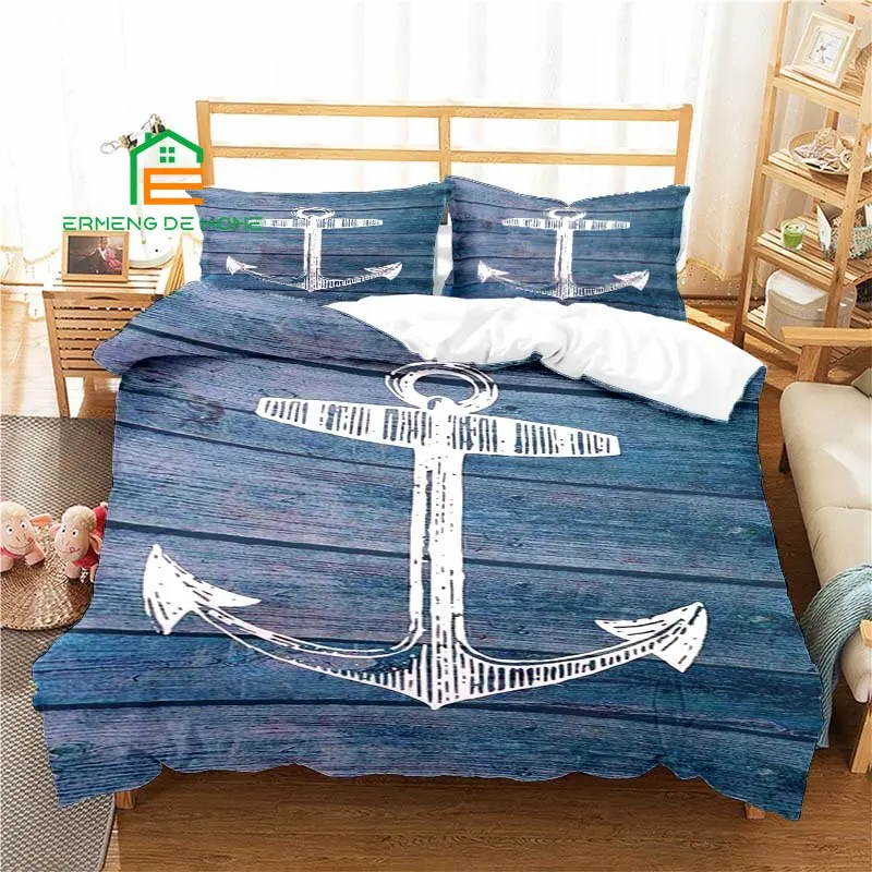 Nautical Anchor Pattern Duvet Cover Set Bedding for Aldult Kids Bed Set Game Quilt Cover Comforter Cover Bedding Set