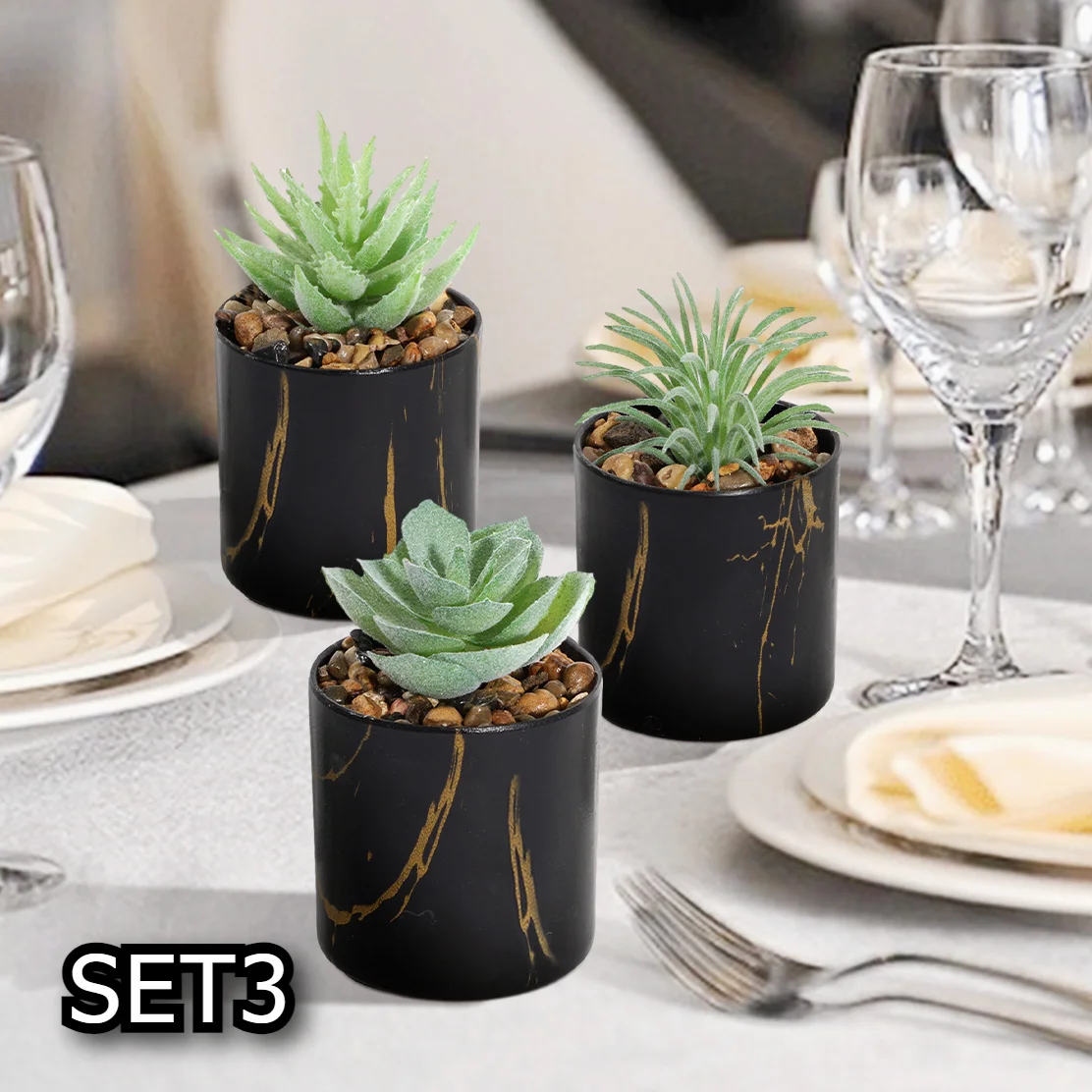 XIYA FLOWER 3pcs Artificial Potted Plants Fake Aloe Vera Succulent Mini Marble Bonsai PE Material Home Decor