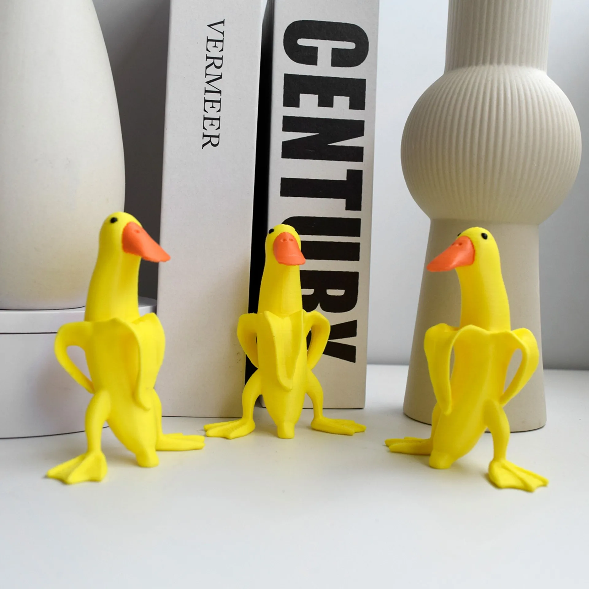 Funny Simulation Banana Duck Toy Statue 3D Printing Toy Cute Animal Small Yellow Duck Model Desktop Small Ornament Creative Gift