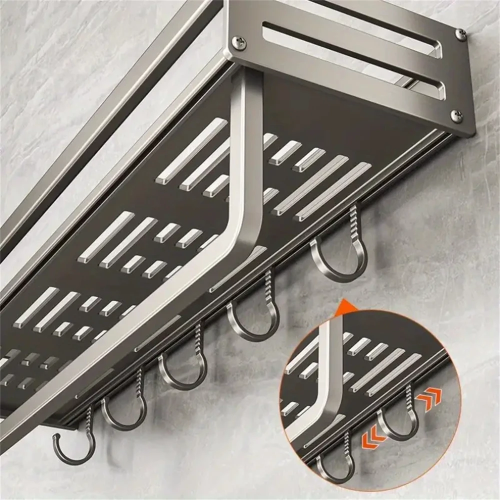 1/2pcs Aluminum Wall-Mounted Spice Rack Multifunctional Item Shelf Kitchen Tools Hooks Kitchen Condiment Storage Rack