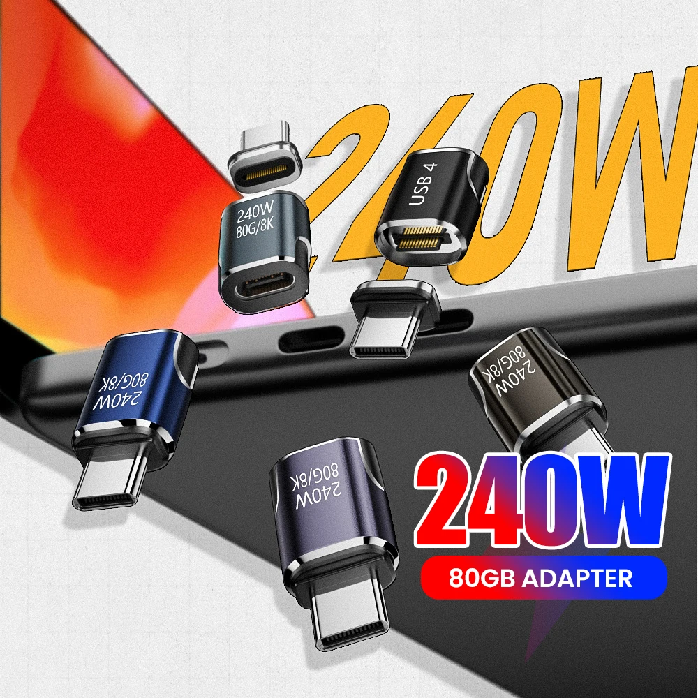 PD 240W USB 4.0 80GB/8K USB C to USB C Fast Charge Magnetic Adaptrer Full-Featured Type C Video Connector For Iphone 16 Samsung