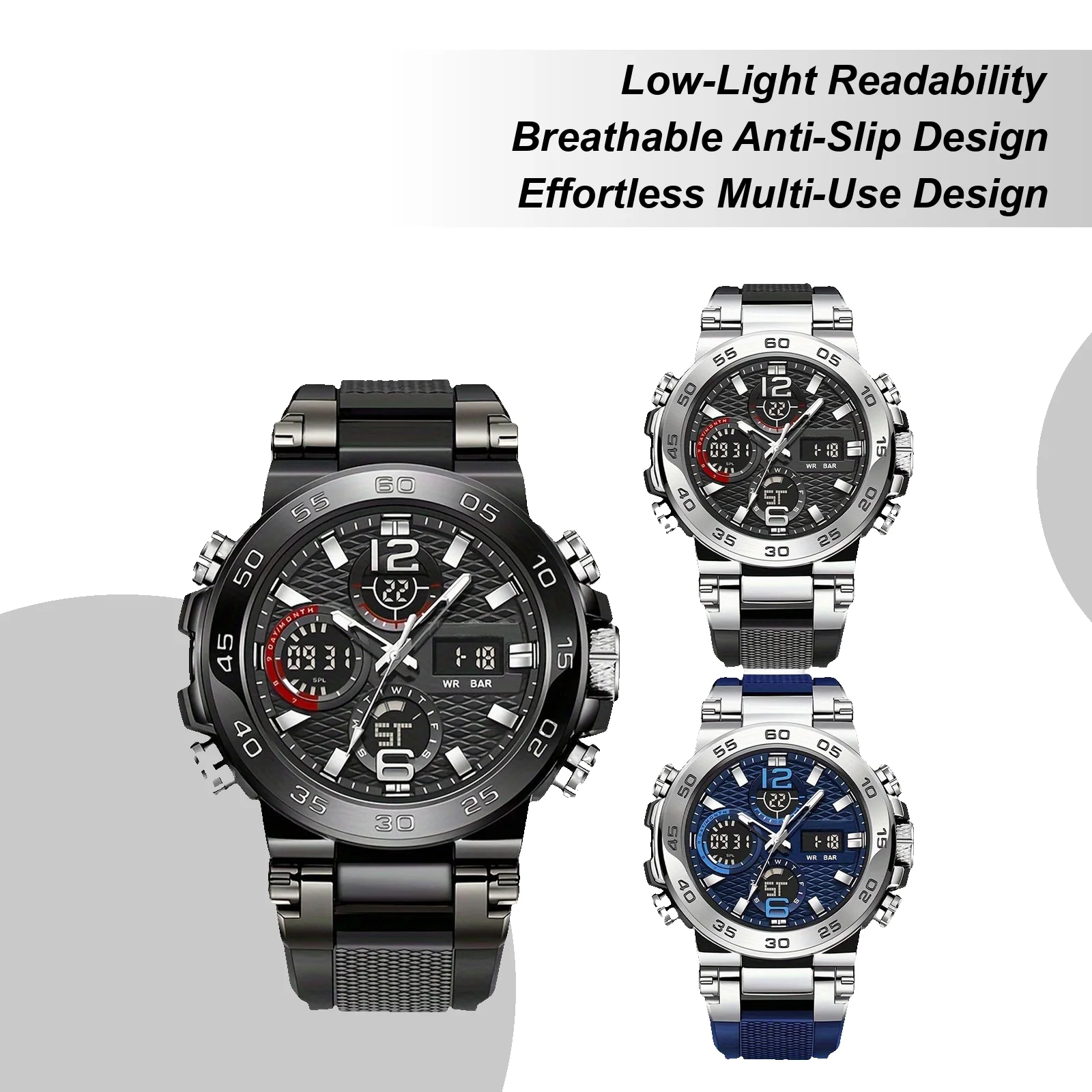 

Digital Analog Watch Waterproof Watch with Double Display Mens Fashion Wristwatch for Sports Casual Formal Business Office Daily