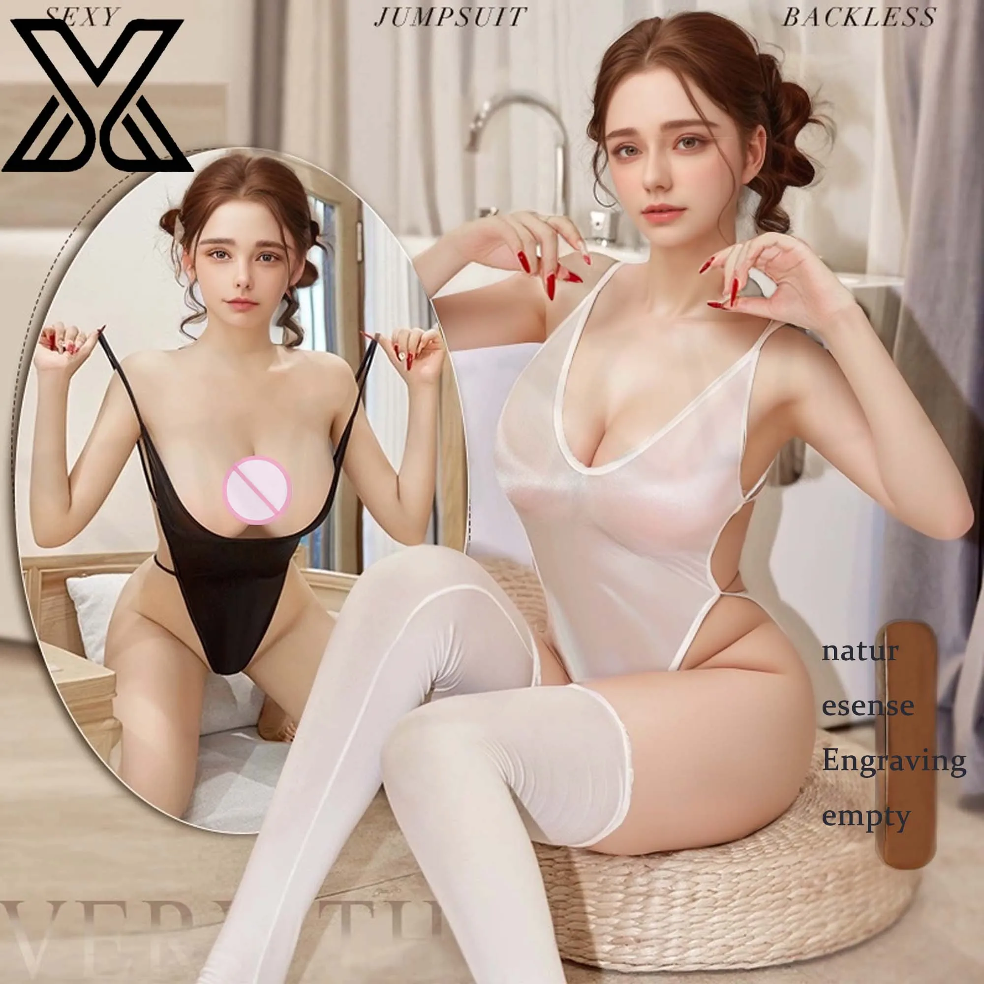 XMJXMY Sexy lingerie, silky and thin, breathable, with a pure desire for Japanese high slit swimsuits