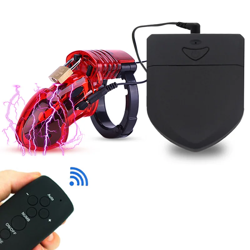 Electric Shock Metal Cock Cage Penis Ring Lock Ring Chastity Device Electric Stimulation Anal Plugs Sex Toys Women Men Gay 18+