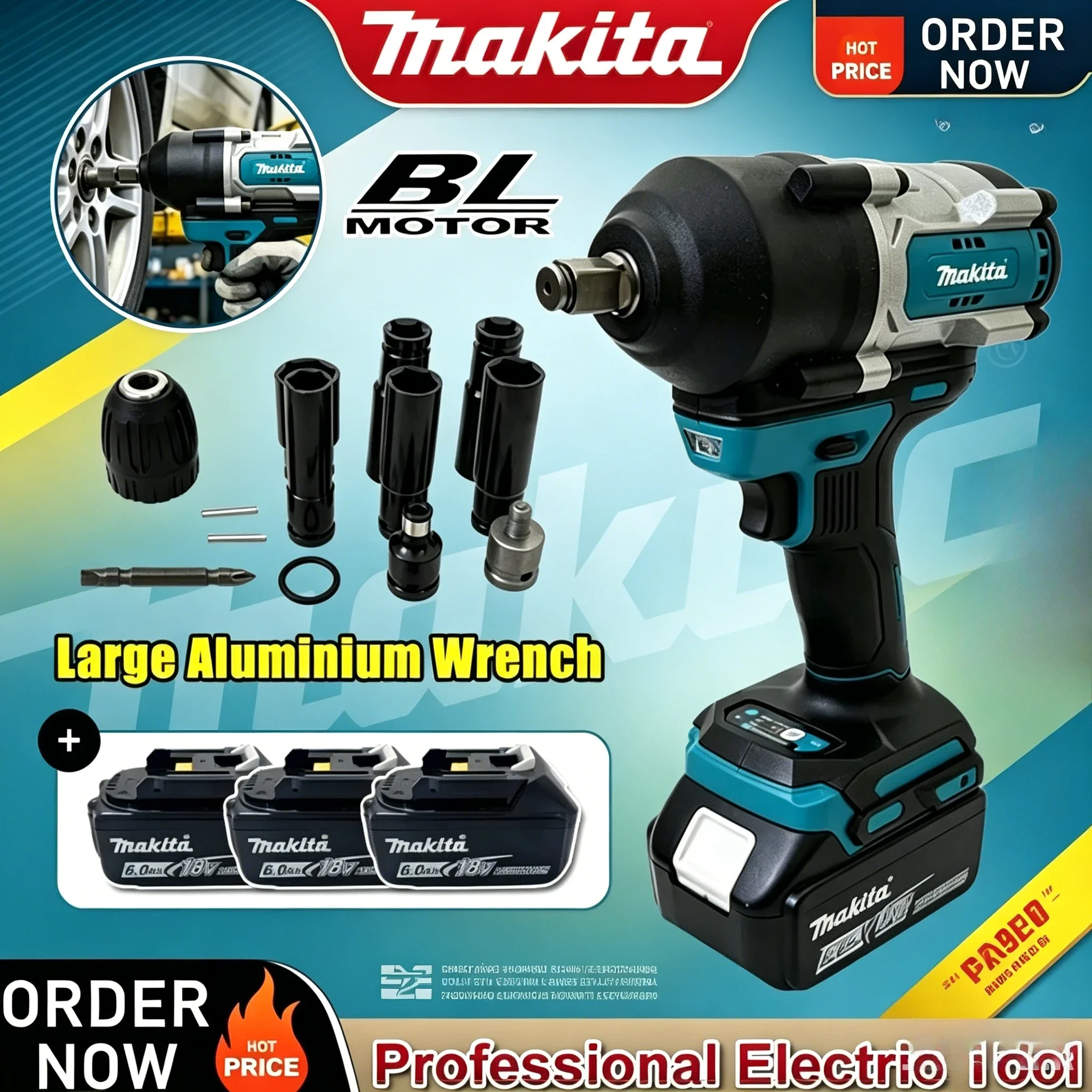 Makita Cordless Electric Impact Wrench Brushless High Torque Driver With Socket Set For Automotive & Construction 18V Battery