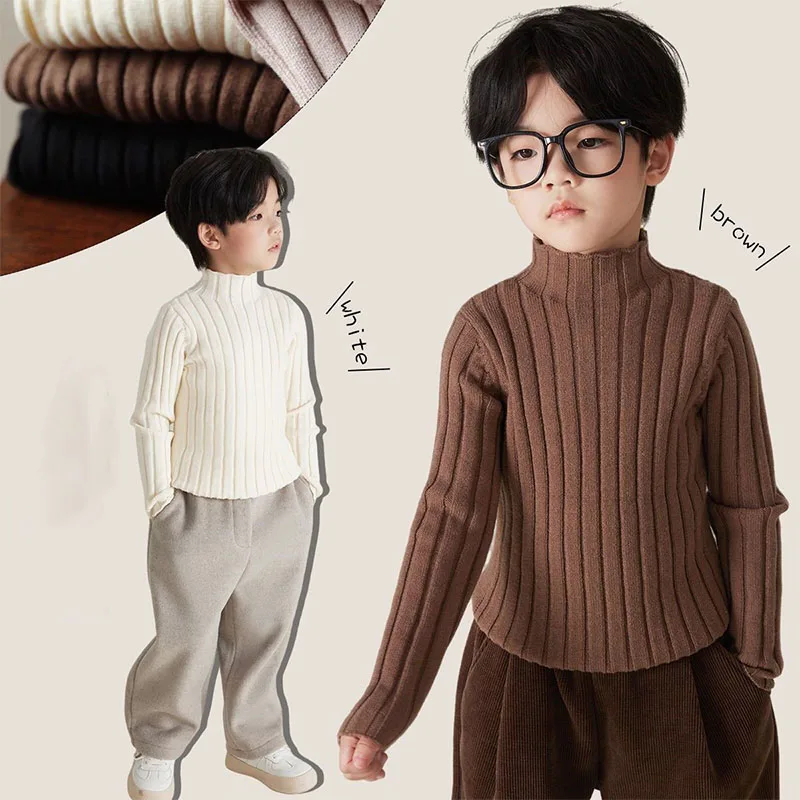 Wite Black Pink Tan Baby Girl Winter Clothes Knitting Sweaters Shirts Fall Toddler Boy Sweater Kids Size 2 3 4 5 6 7 8 9 10 Year