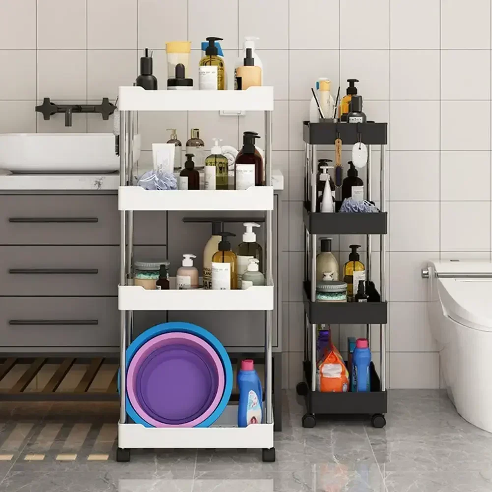 3/4-Tier Storage Cart Multifunctional High Capacity:Trolley Rack-Kitchen Floor Bedroom Bathroom Rolling Vertical Shelf