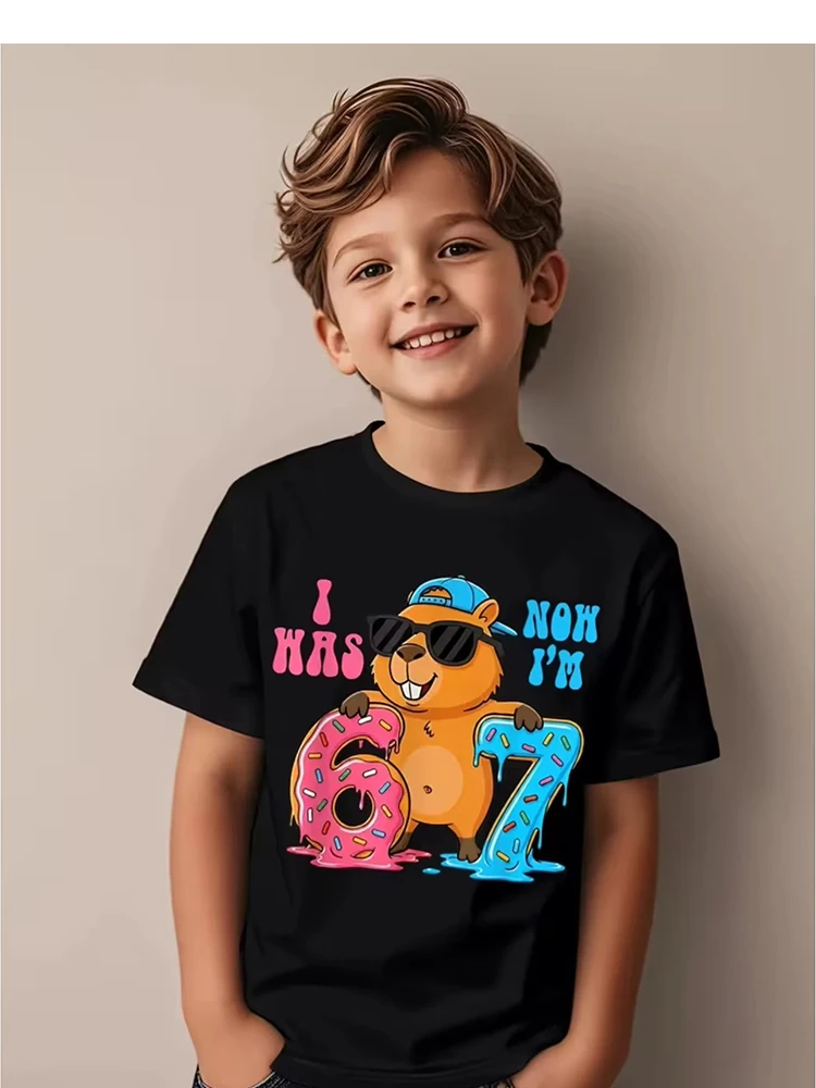 Kids Beaver & Donut 67 Graphic T-Shirt, Soft Cotton, Cute & Cool Wear for Boys & Girlstk0116