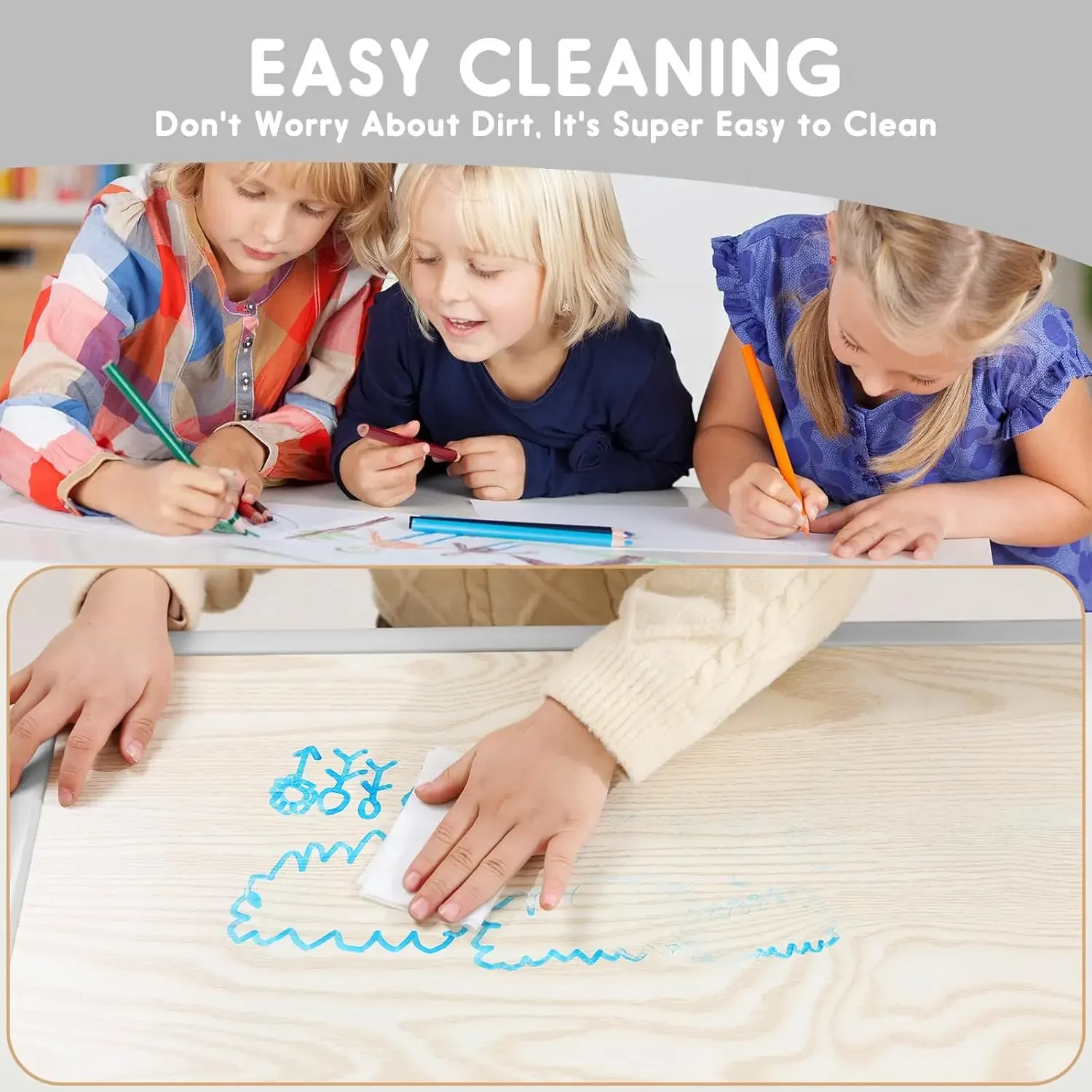 Kids Table and Chair, Toddler Table and Chair Set, Adjustable Kids Table, Non-Slip Table Legs&Organizer, Graffiti Desktop