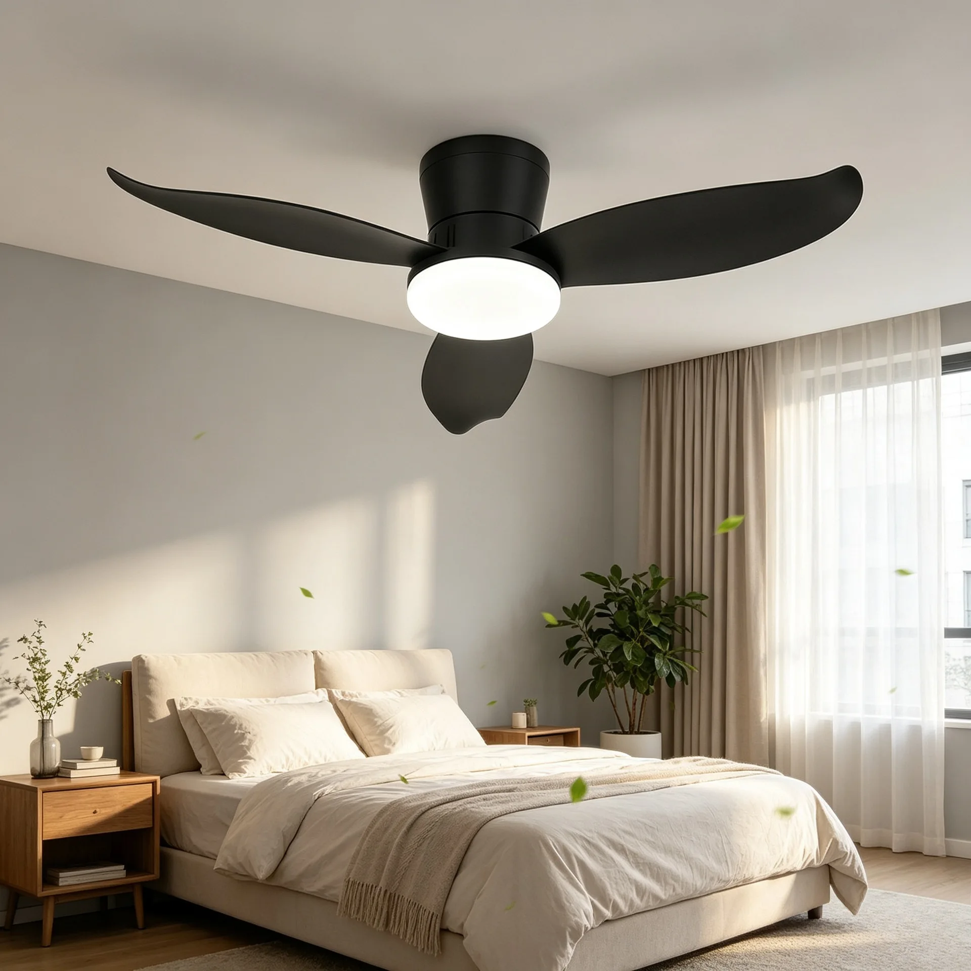 Modern Ceiling Fan with LED Light 3 Colors, 6 Speeds, 36 Inch/42 inch Electric Fans 3 Blades for Kitchen Bedroom Dining Room