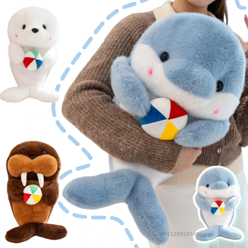 25/35/45cm Cartoon Meerestier Plüschpuppe Kissen Weiches Kuschelkissen Wal Elefant Delfin Robbe Plüschtier Heimdekoration Geschenk für Kinder