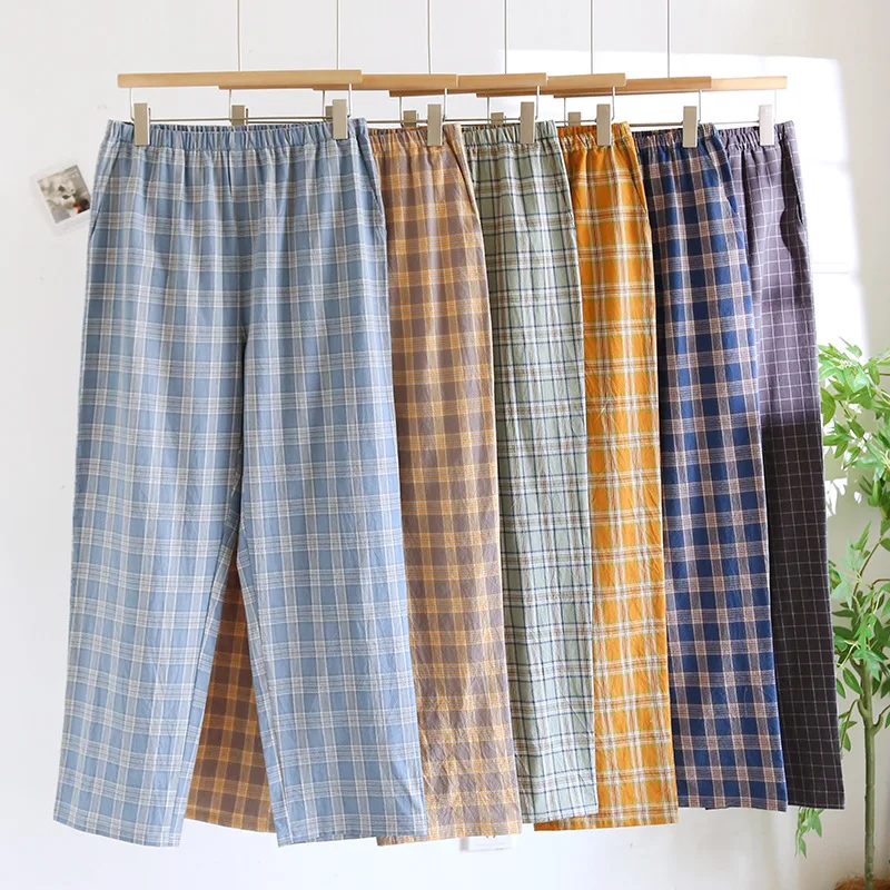 

Spring Autumn Men 100% Cotton Sleep Bottoms Male Top Quality Nightwear Trousers Men Casual Plaid Pantalon Pijama Hombre Pants