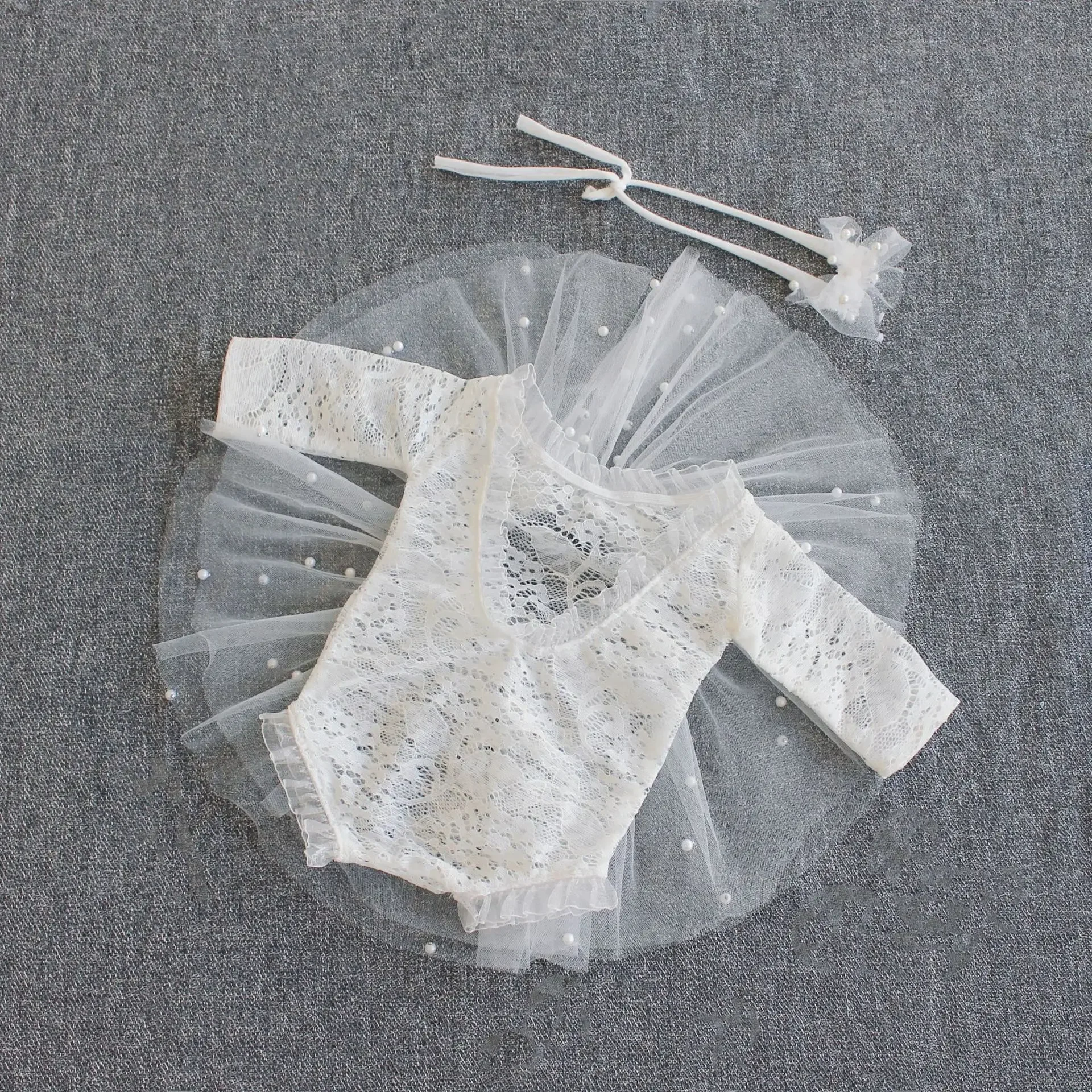 ملابس تصوير للأطفال رومبير دانتيل لالتقاط الصور الفوتوغرافية للأطفال مع تنورة لؤلؤية مجموعة ملابس للتصوير الفوتوغرافي #3