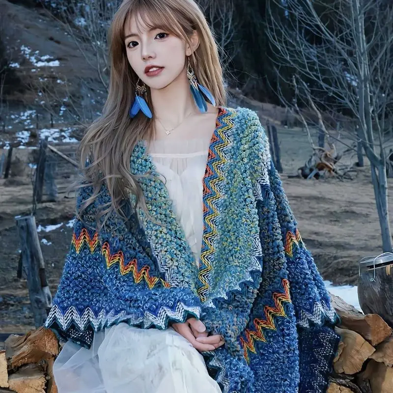 

Retro Ethnic Style Outdoor Shawl women's Travel Cloak Cloak Cloak Jacket dual-use Scarf Pullover Cloak Sj105