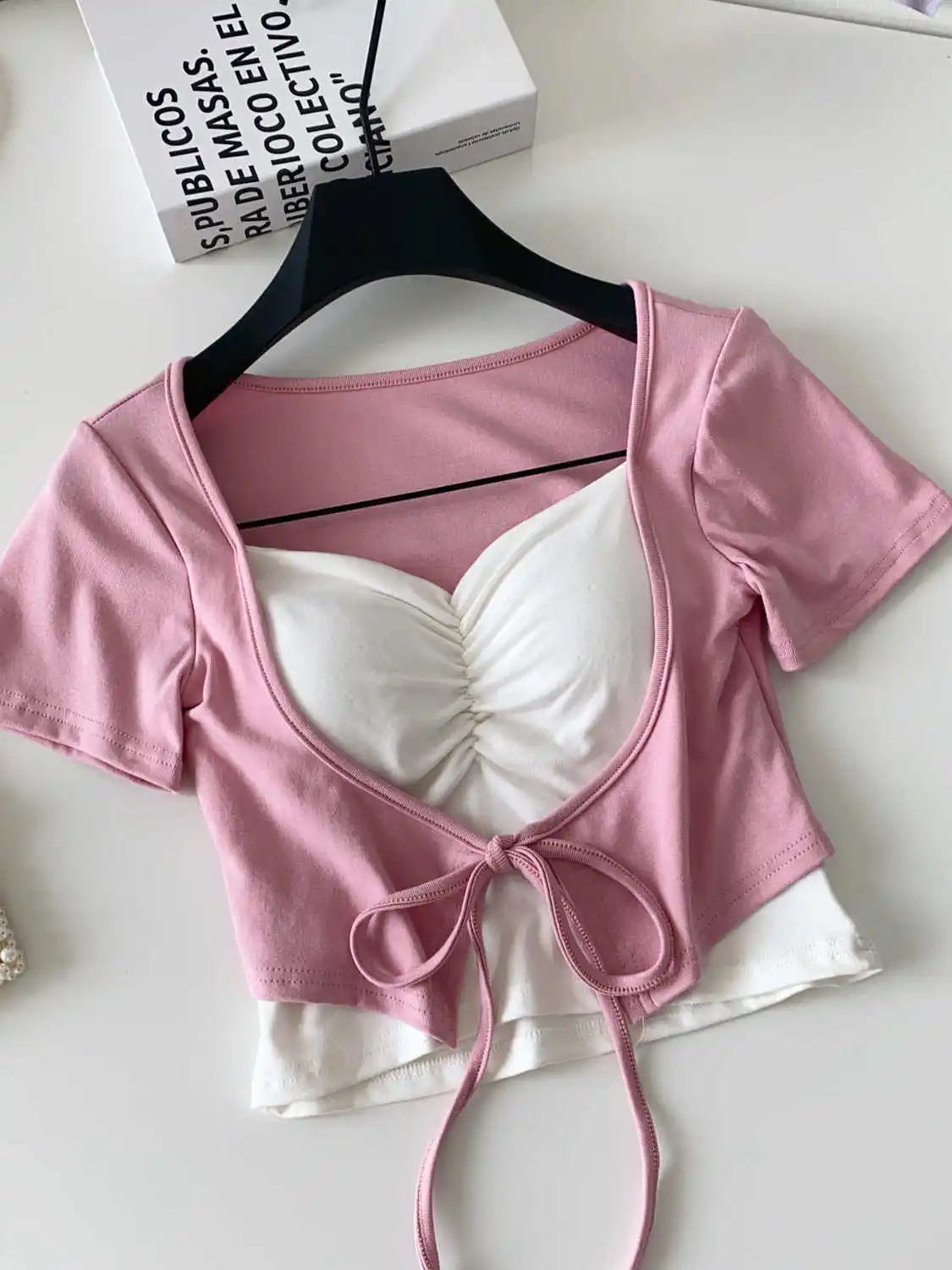 

Women Pink Y2k Gyaru T-shirt Vintage Harajuku Aesthetic 2000s Tee Top Short Sleeve Square Collar Patchwork Cropped T-shirts 2025