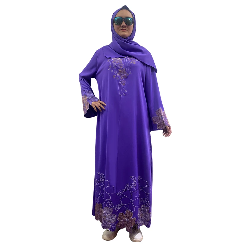 

Abaya Woman Dubai Luxury Muslim Clothing Long Dresses Flare Long Sleeve Flower Embroidery Diamond Africa Dresses Abayas Kebaya