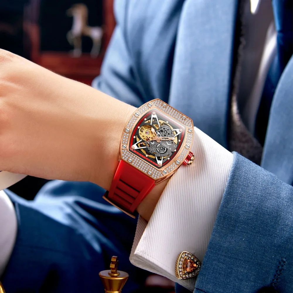 ONOLA 3838D ساعة فاخرة جوفاء الحركة التلقائية ساعة رجالي مقاوم للماء ساعة ميكانيكية للرجال الماس Relogios Masculino #5