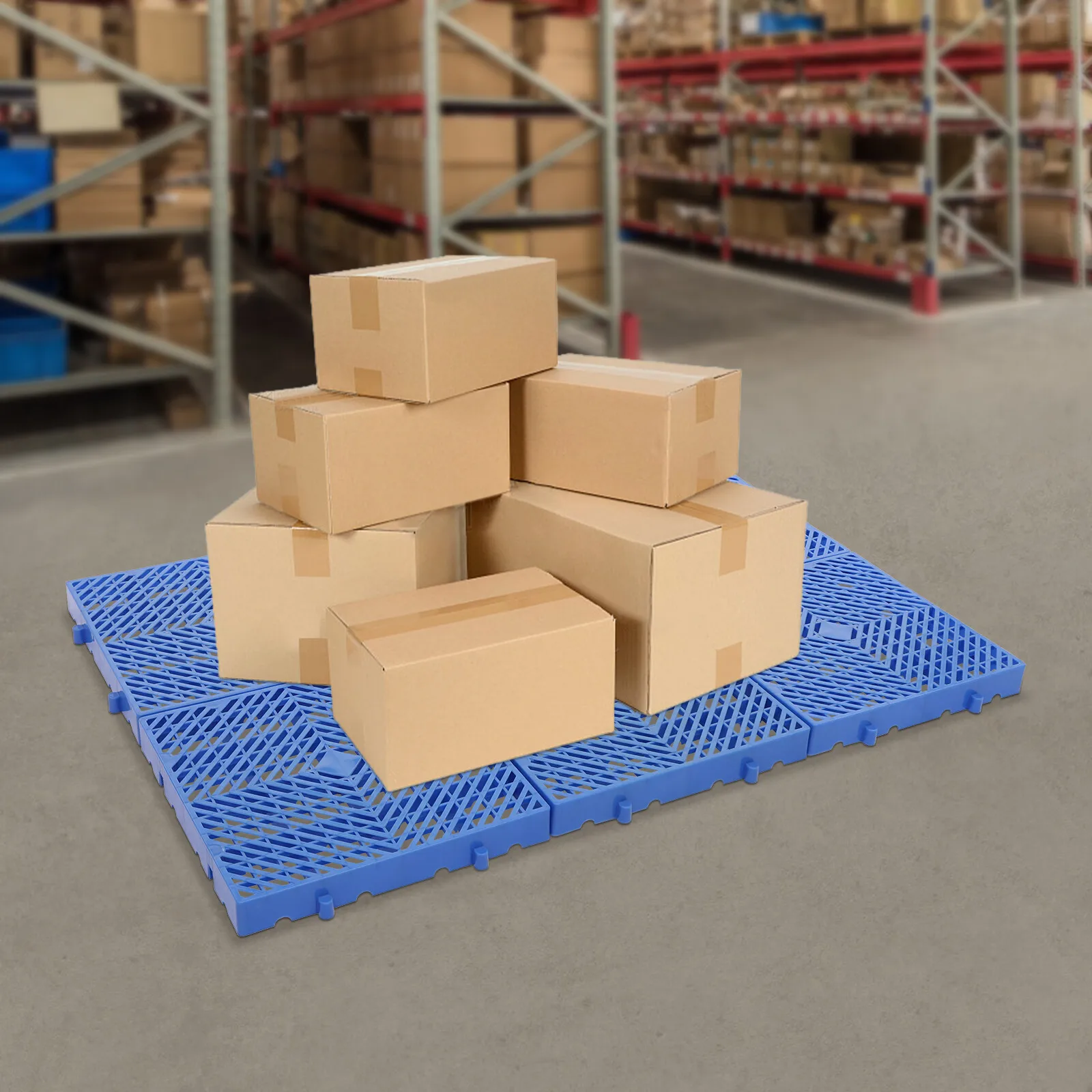 

110.23Lbs Load-Bearing Blue Plastic Pallets - Thickened Design+Bottom Reinforcement, 1.97In Height Isolates Ground Moisture