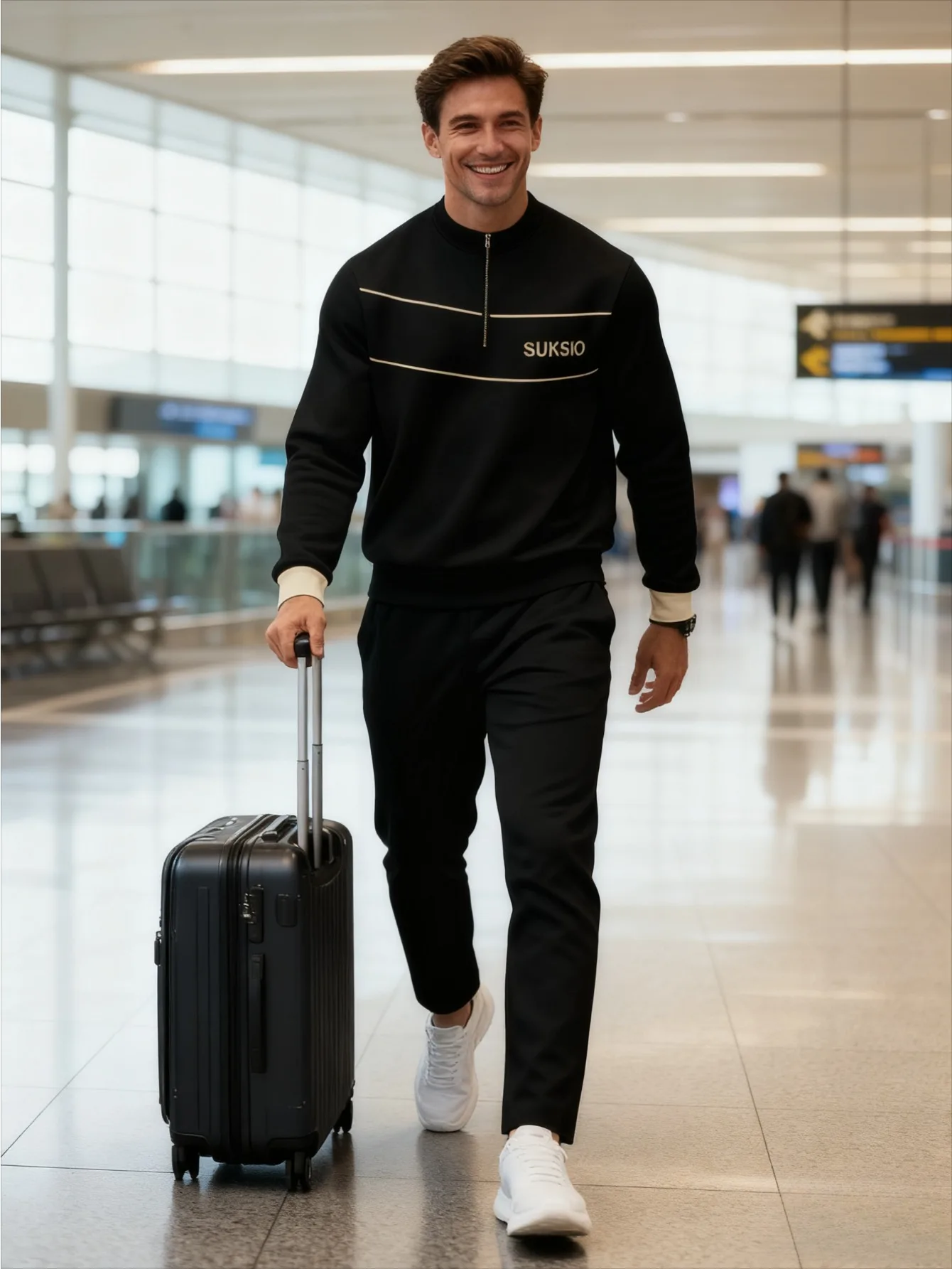 Conjunto de 2 piezas, conjunto deportivo de manga larga y pantalones largos a la moda para hombres europeos y americanos