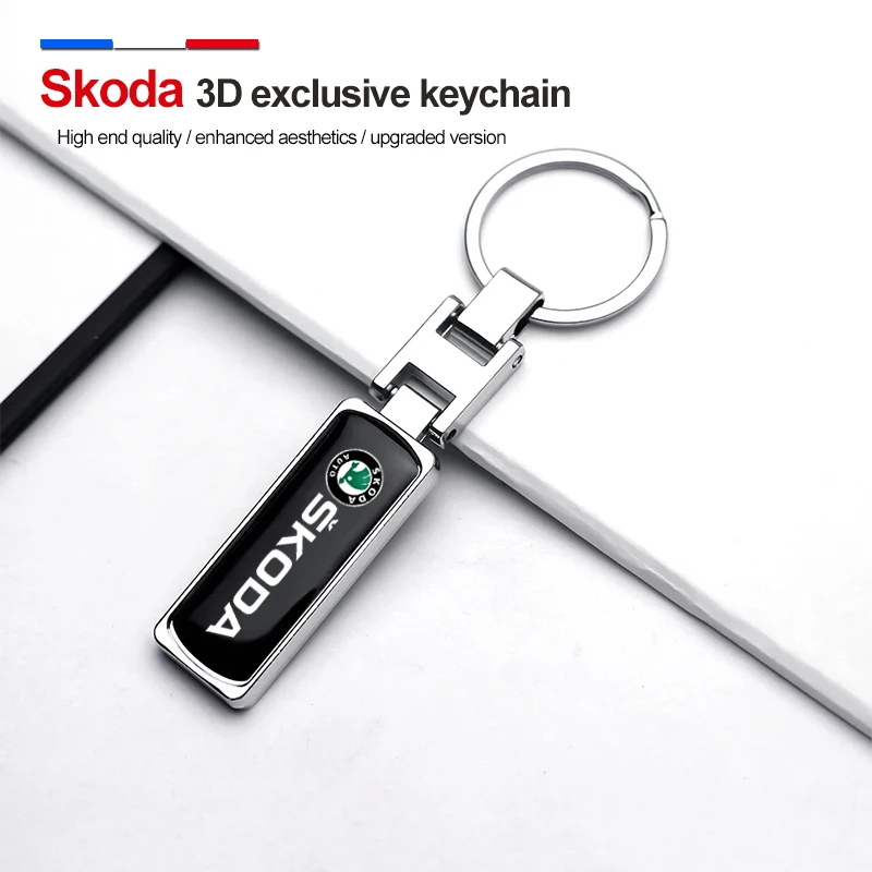 3D Metal Epoxy Keyring Keychain Car Emblem Key Holder Pendant For Skoda Fabia Octavia Superb Enyaq Rapid Kodiaq Kamiq Karoq Yeti