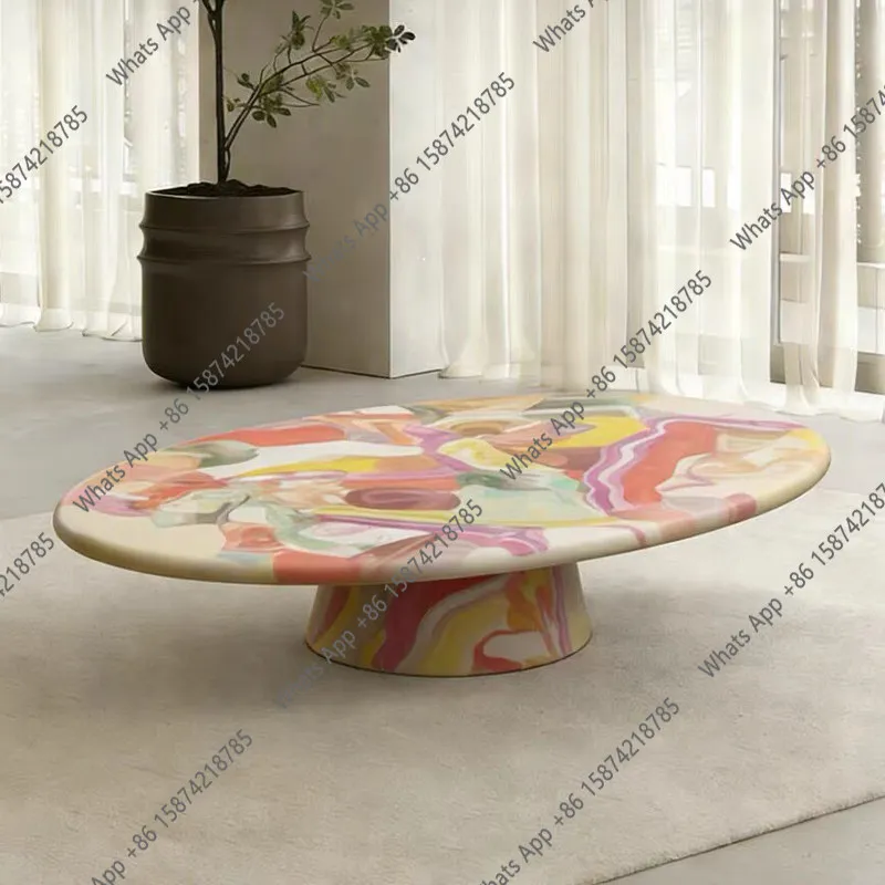 

Medieval painting villa art oval coffee table Dutch designer painted home creative coffee table