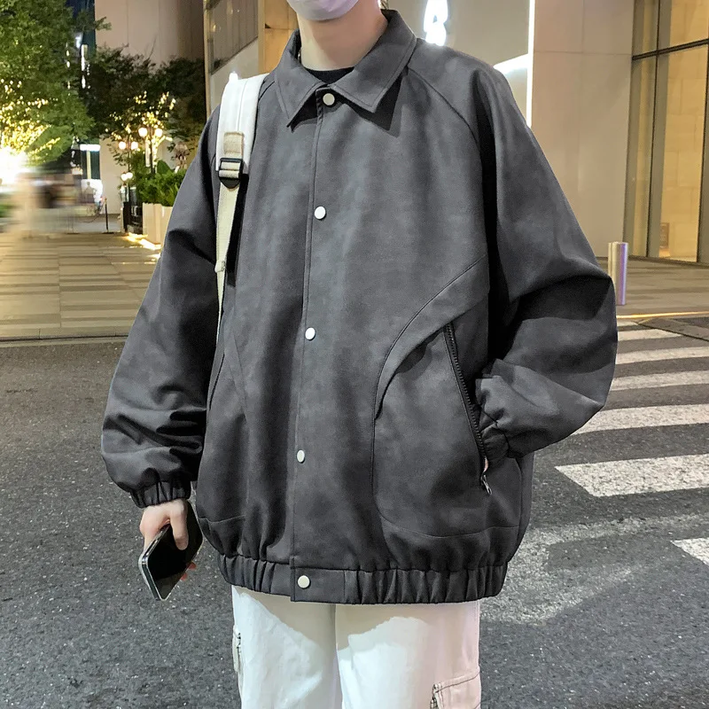 

Осень-зима, новинка, мужская куртка из искусственной кожи с подкладкой Fce, свободная посадка, повседневная верхняя одежда для пар, длинное свековое полиэфирное волокно