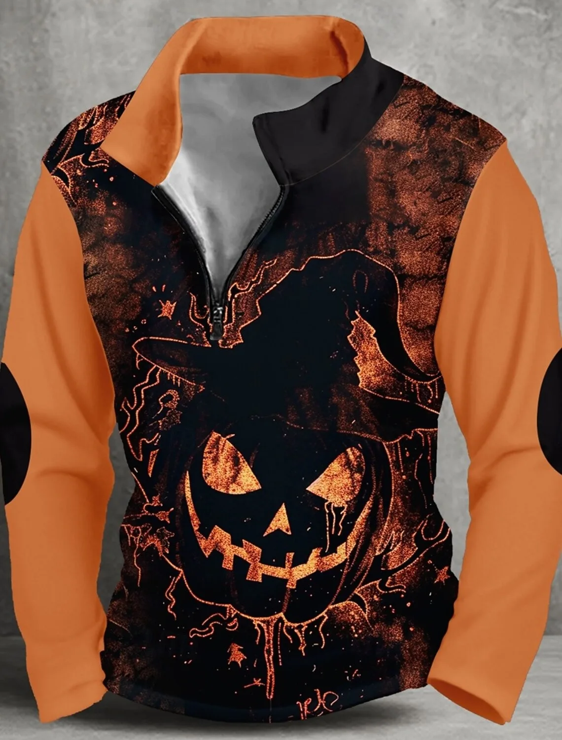 

Halloween Men's Pumpkin Sweatshirt Casual Long Sleeve High Neck Party Club Orange Zipper Quarter Zip Fall Winter Designer hoodie